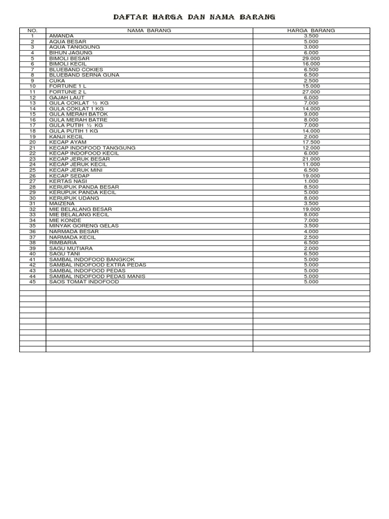 Detail Contoh Daftar Harga Barang Nomer 6