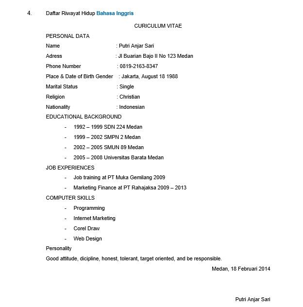 Detail Contoh Daftar Riwayat Hidup Dalam Bahasa Inggris Nomer 13