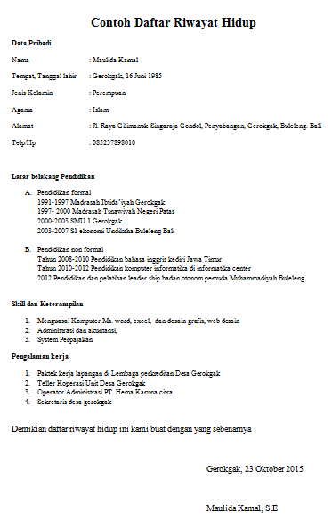 Detail Contoh Daftar Riwayat Hidup Untuk Melamar Pekerjaan Nomer 7