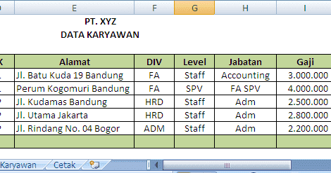 Detail Contoh Data Karyawan Perusahaan Excel Nomer 3