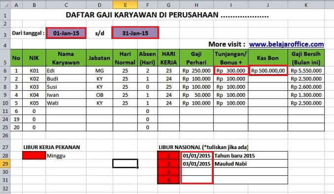 Detail Contoh Data Karyawan Perusahaan Excel Nomer 7