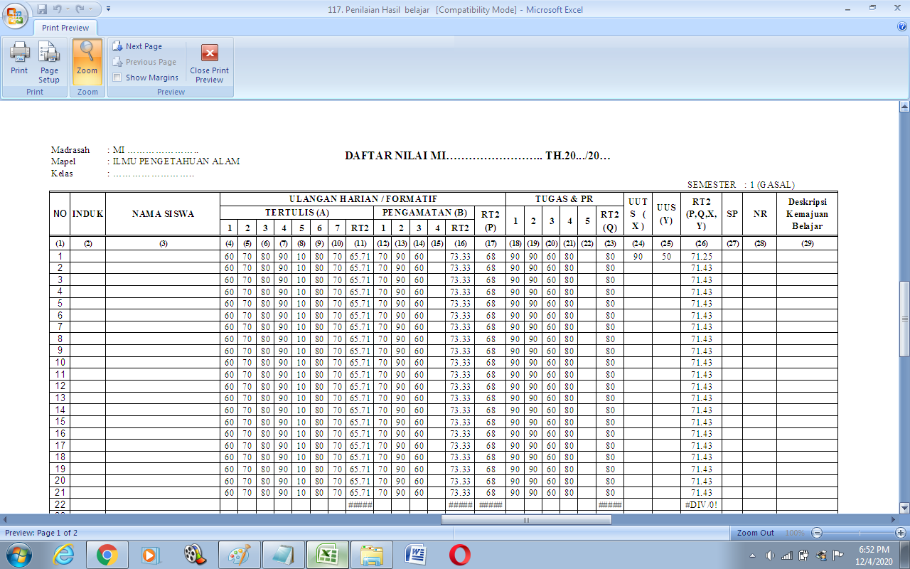 Contoh Data Nilai Siswa Excel - KibrisPDR