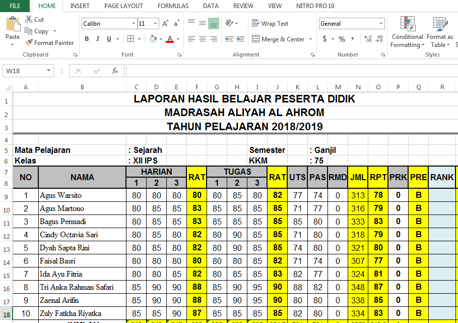 Detail Contoh Data Nilai Siswa Excel Nomer 16