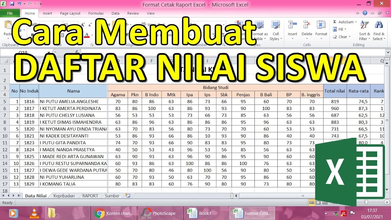 Detail Contoh Data Nilai Siswa Excel Nomer 4