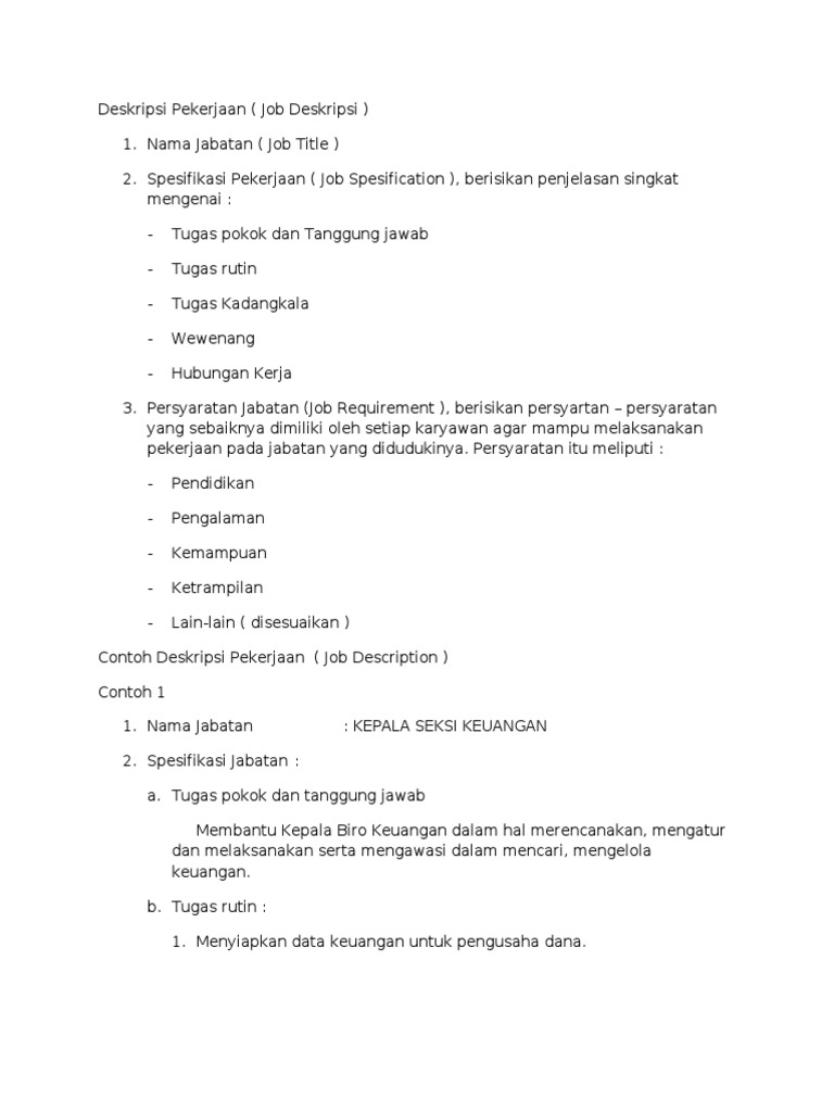 Detail Contoh Deskripsi Jabatan Nomer 5