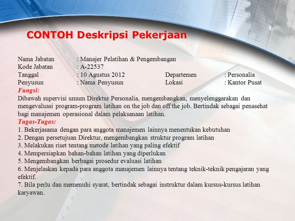 Detail Contoh Deskripsi Pekerjaan Nomer 12