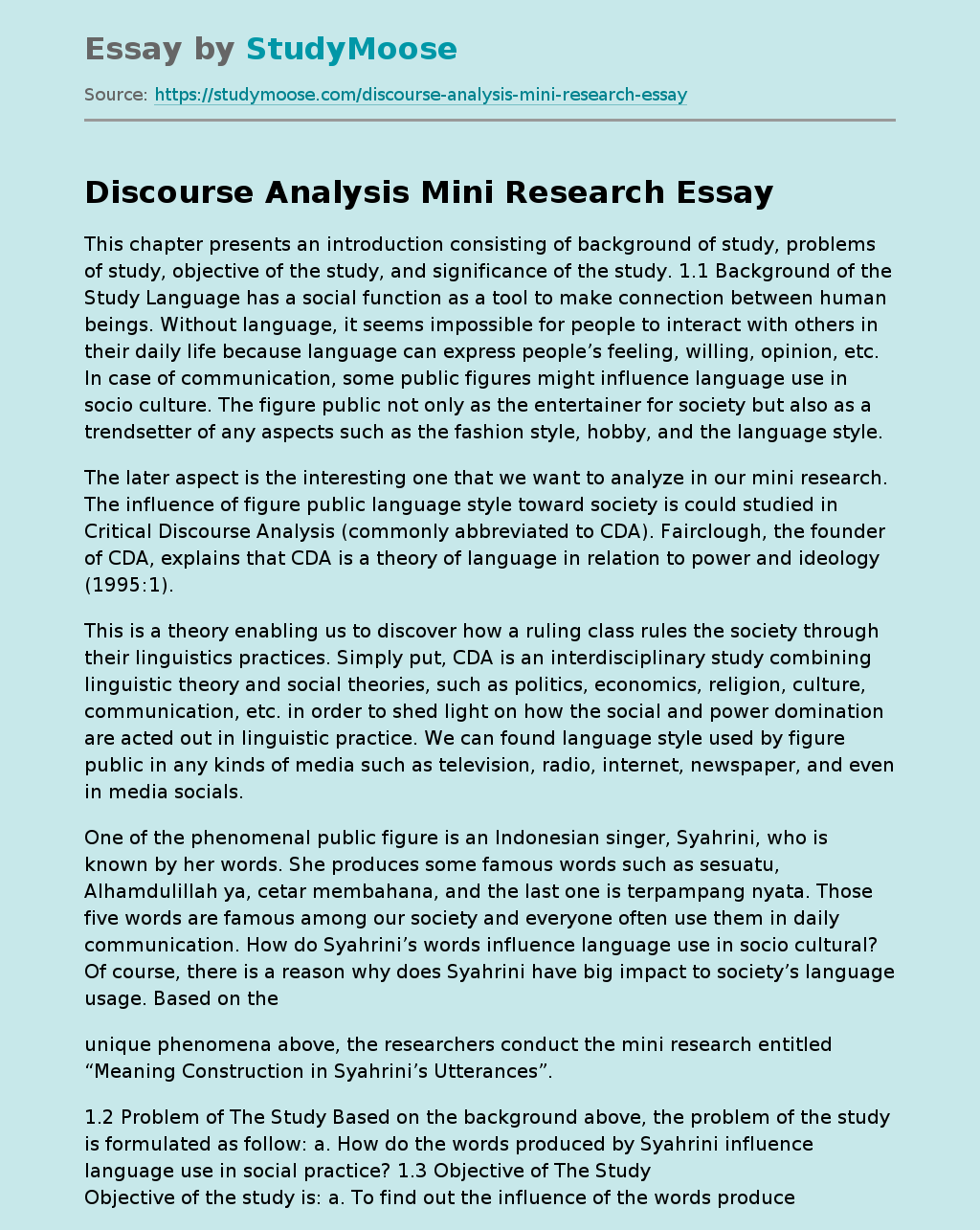 Detail Contoh Discourse Analysis Nomer 27