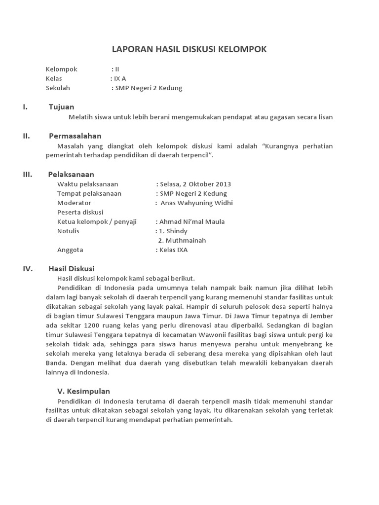 Detail Contoh Diskusi Kelompok Nomer 2