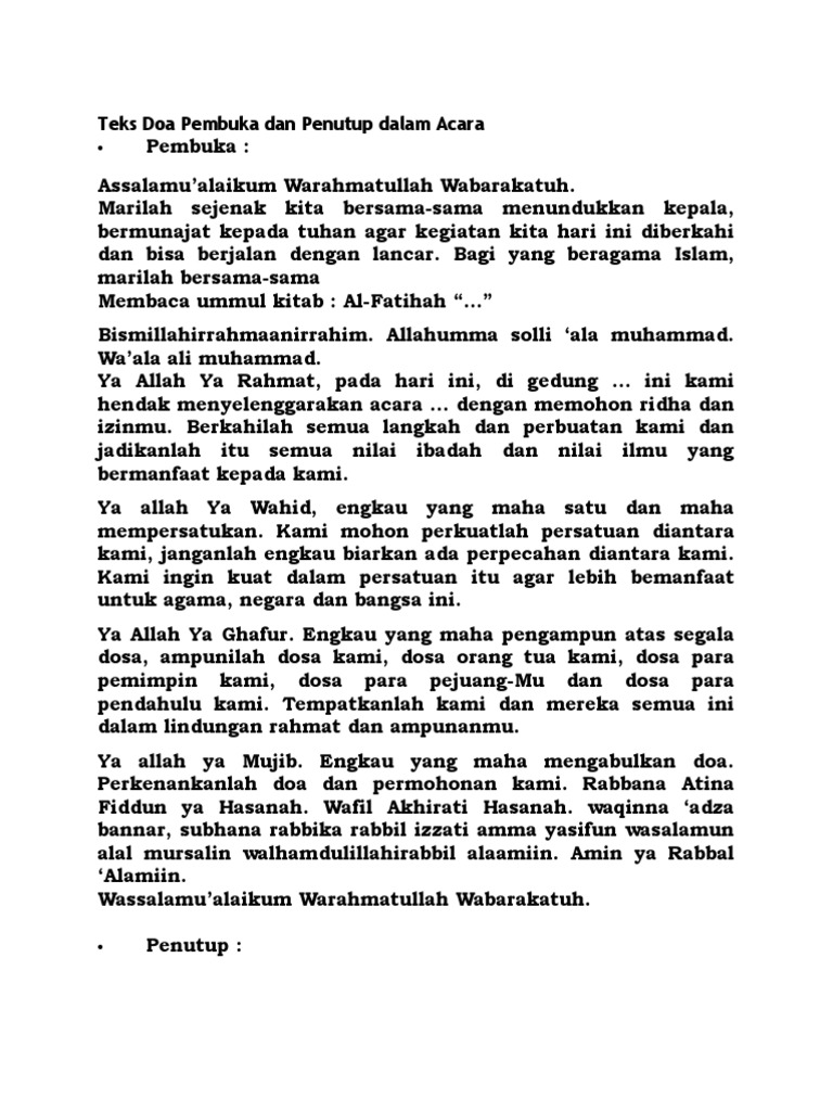 Detail Contoh Doa Pembuka Acara Nomer 3