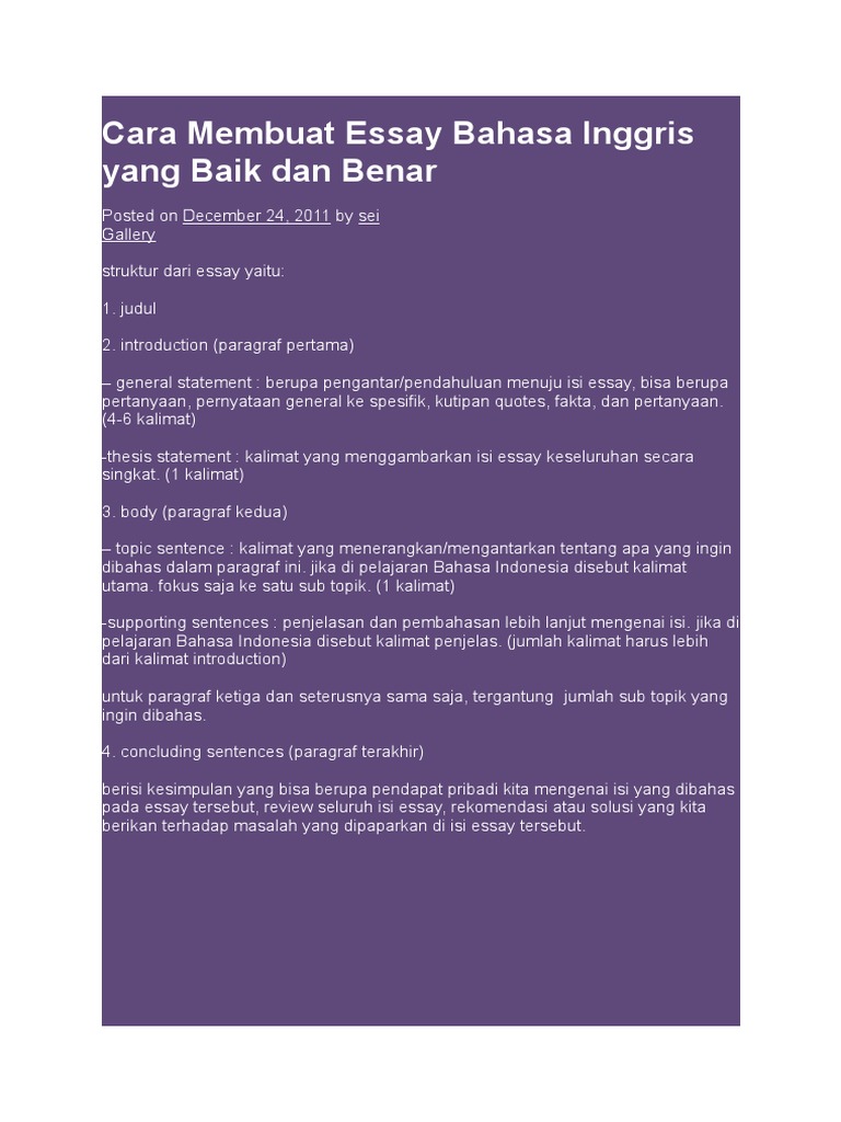 Detail Contoh Essay Bahasa Inggris Nomer 18