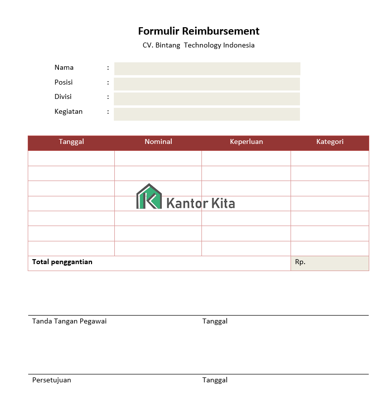 Download Contoh Form Reimbursement Perusahaan Nomer 5