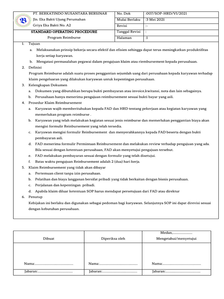 Detail Contoh Form Reimbursement Perusahaan Nomer 49