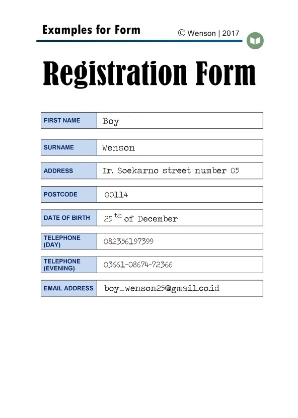 Detail Contoh Formulir Pendaftaran Dalam Bahasa Inggris Nomer 22