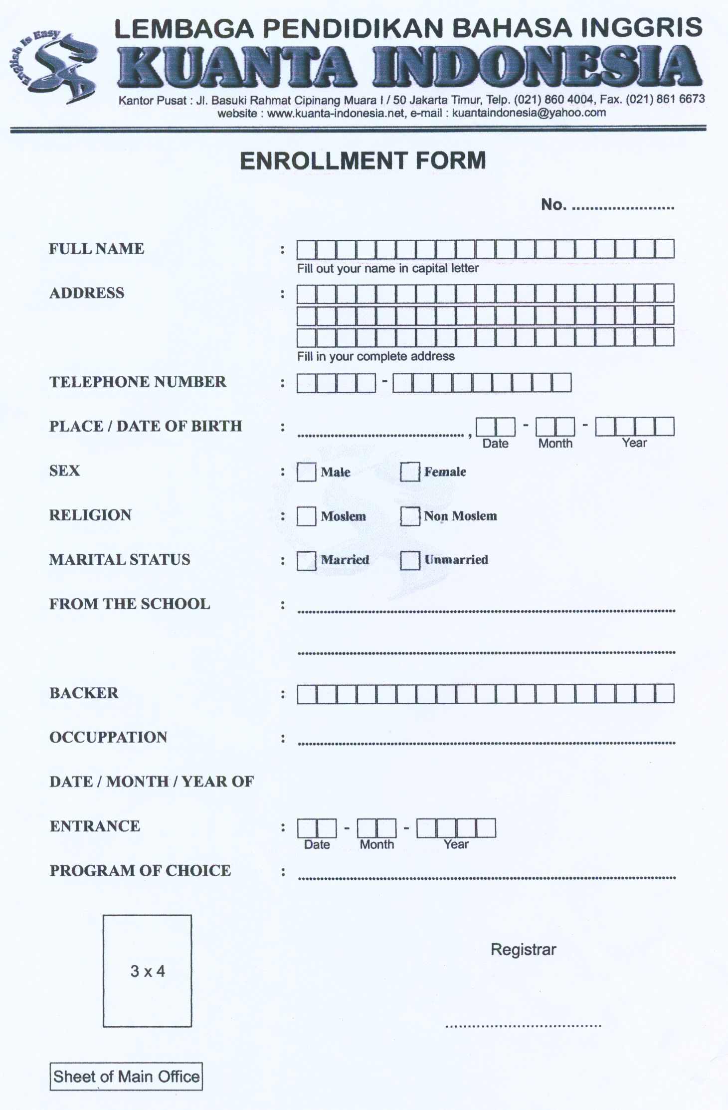 Detail Contoh Formulir Pendaftaran Dalam Bahasa Inggris Nomer 8