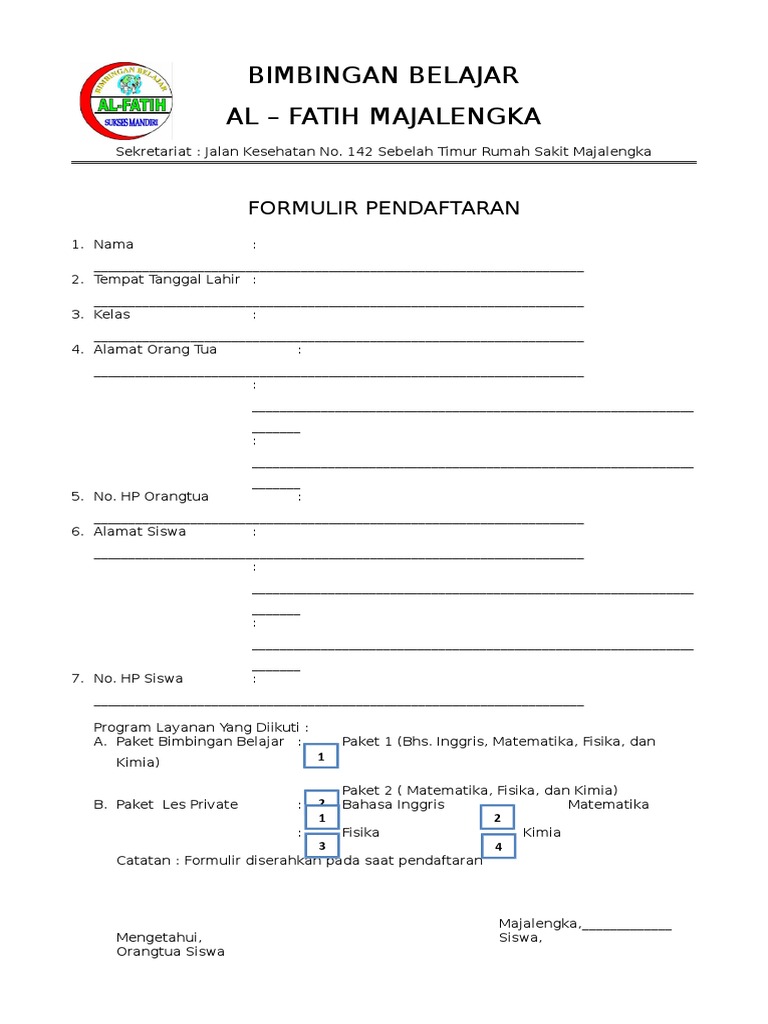 Detail Contoh Formulir Pendaftaran Kursus Bahasa Inggris Nomer 2