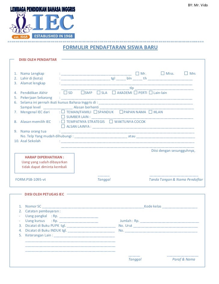 Detail Contoh Formulir Pendaftaran Kursus Bahasa Inggris Nomer 12