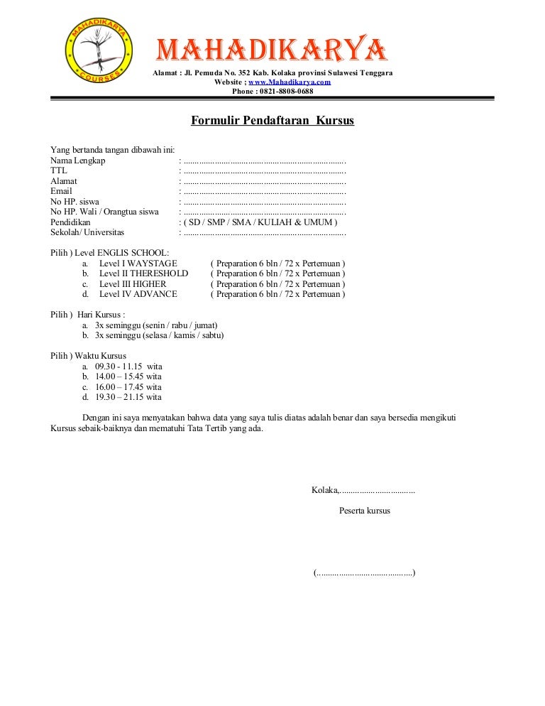 Detail Contoh Formulir Pendaftaran Kursus Bahasa Inggris Nomer 3