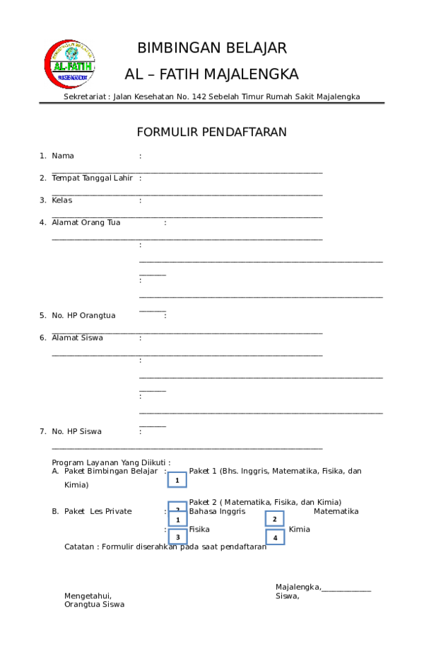 Detail Contoh Formulir Pendaftaran Kursus Bahasa Inggris Nomer 5