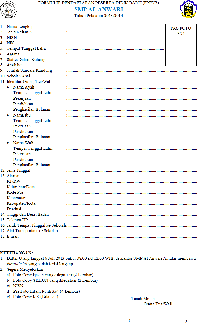 Detail Contoh Formulir Pendaftaran Sekolah Dalam Bahasa Inggris Nomer 30