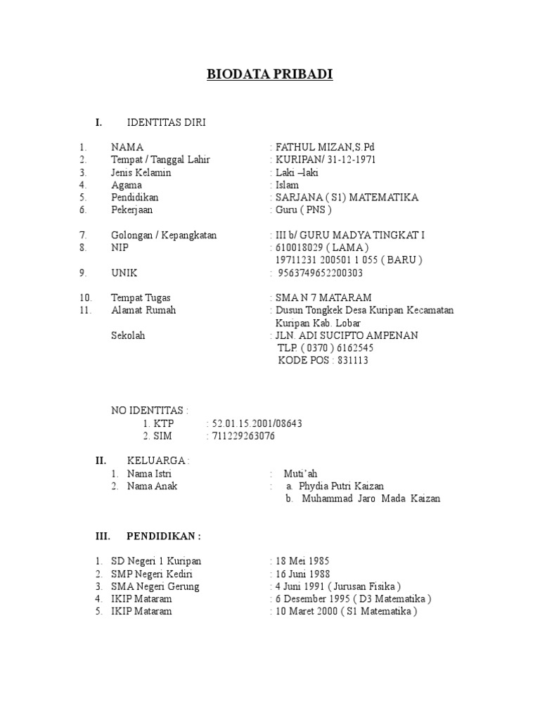 Detail Contoh Identitas Diri Nomer 45