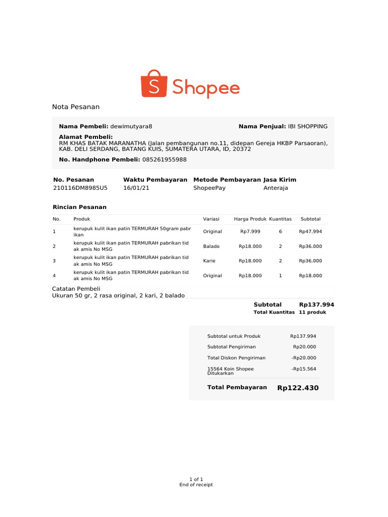 Detail Contoh Invoice Shopee Nomer 5