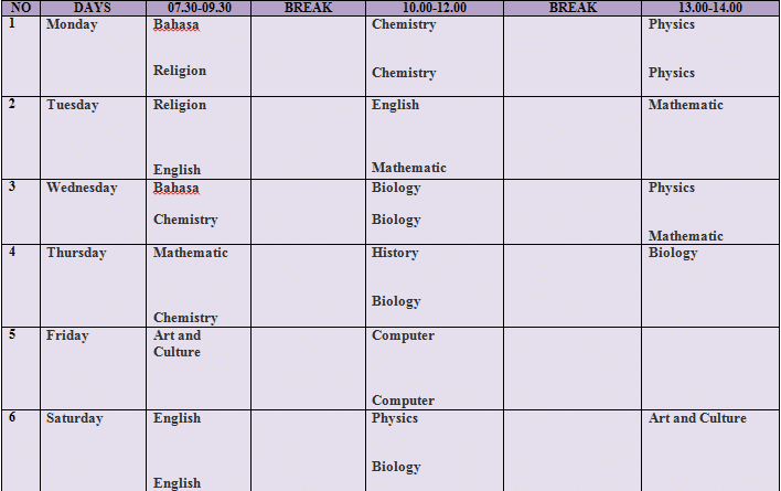 Detail Contoh Jadwal Pelajaran Dalam Bahasa Inggris Nomer 4