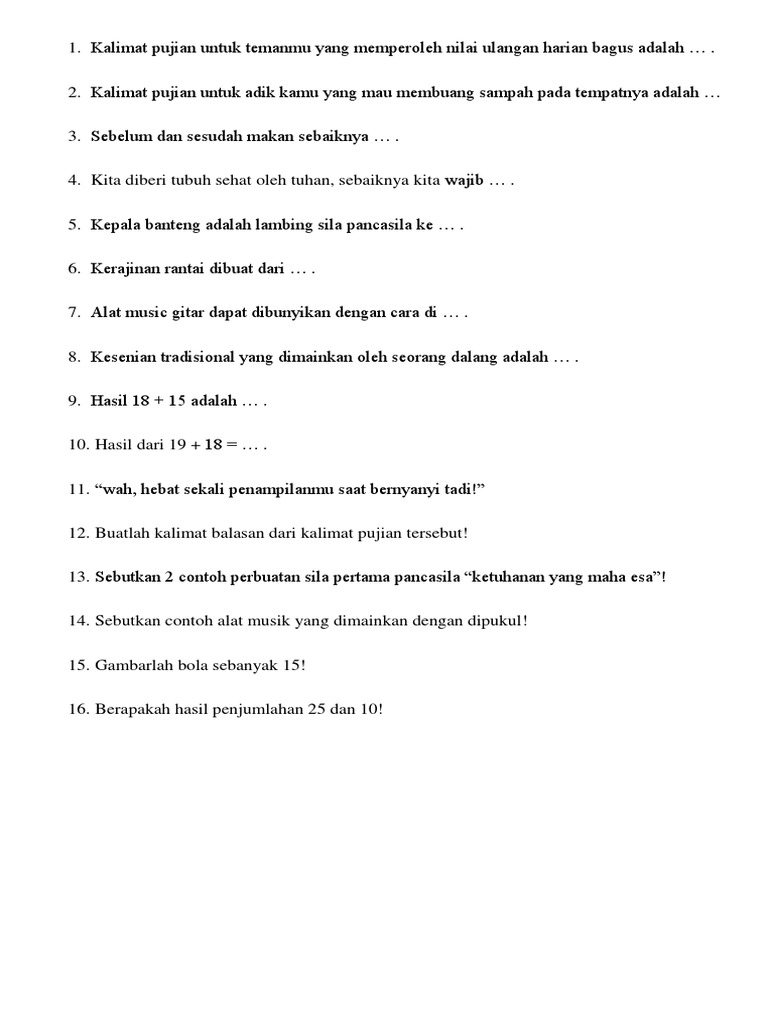 Detail Contoh Kalimat Pujian Untuk Anak Sd Kelas 1 Nomer 23