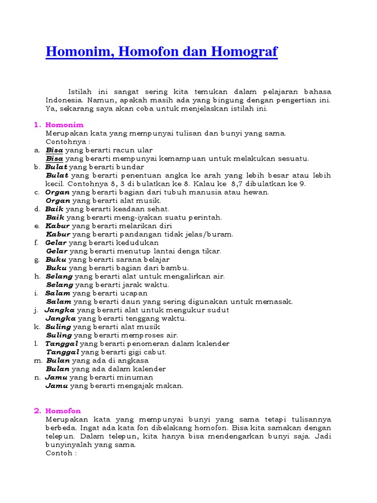 Contoh Kata Homofon - KibrisPDR