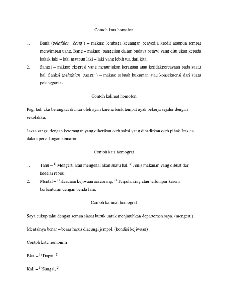 Detail Contoh Kata Homofon Nomer 8