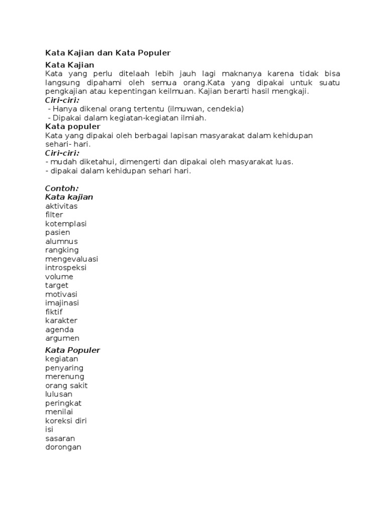 Detail Contoh Kata Kajian Dan Kata Populer Nomer 7