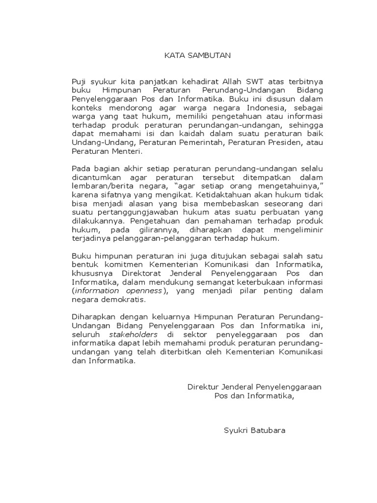 Contoh Kata Sambutan Buku - KibrisPDR