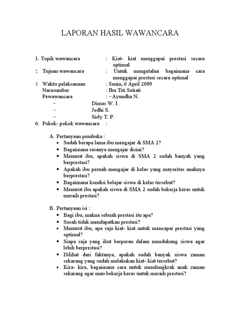 Detail Contoh Kesimpulan Wawancara Nomer 27