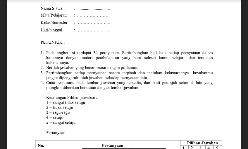 Detail Contoh Kuesioner Pembelajaran Online Nomer 23