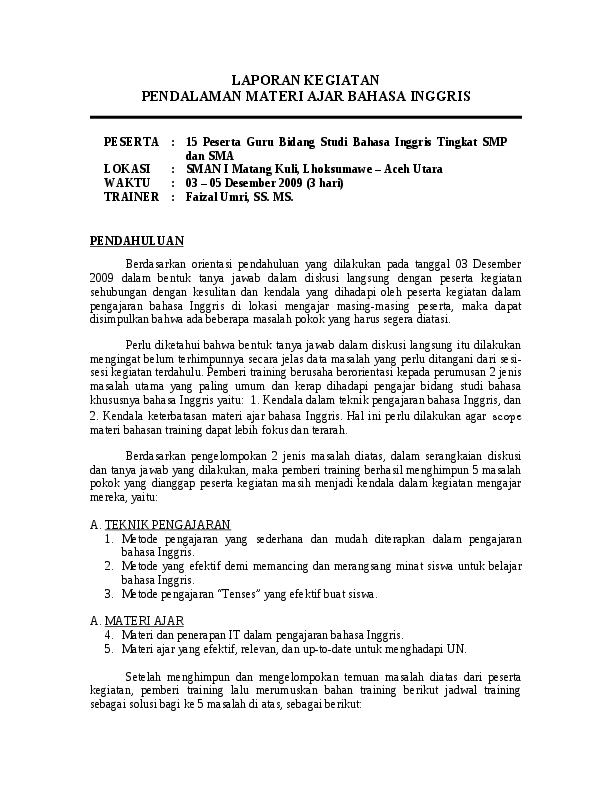 Detail Contoh Laporan Dalam Bahasa Inggris Nomer 3