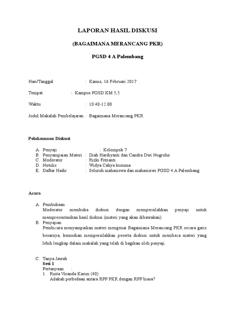 Detail Contoh Laporan Hasil Diskusi Nomer 23