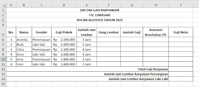 Detail Contoh Latihan Excel Nomer 16