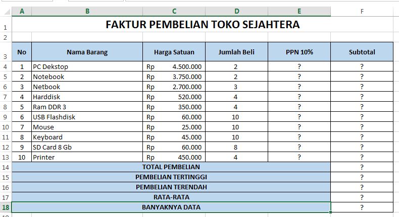 Detail Contoh Latihan Excel Nomer 9