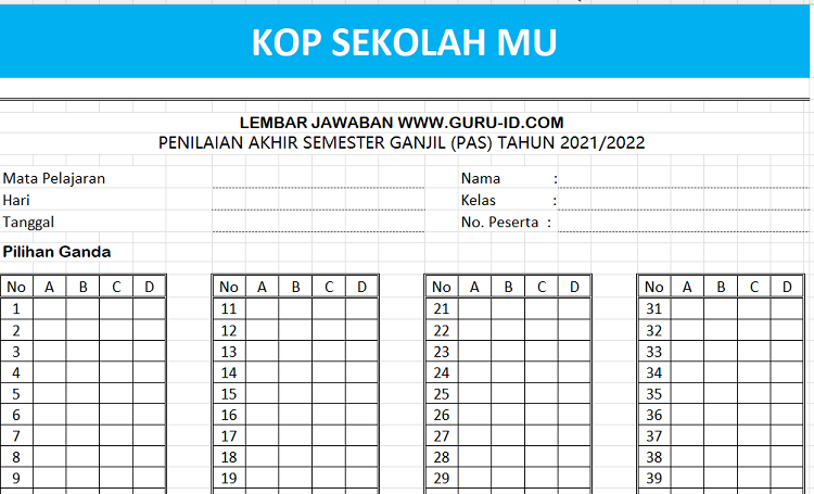 Contoh Lembar Jawaban Pilihan Ganda - KibrisPDR