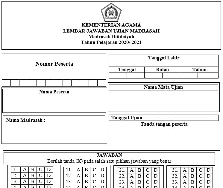 Detail Contoh Lembar Jawaban Pilihan Ganda Nomer 49