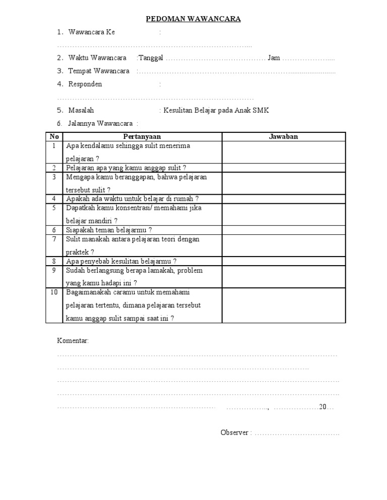 Detail Contoh Lembar Wawancara Nomer 8