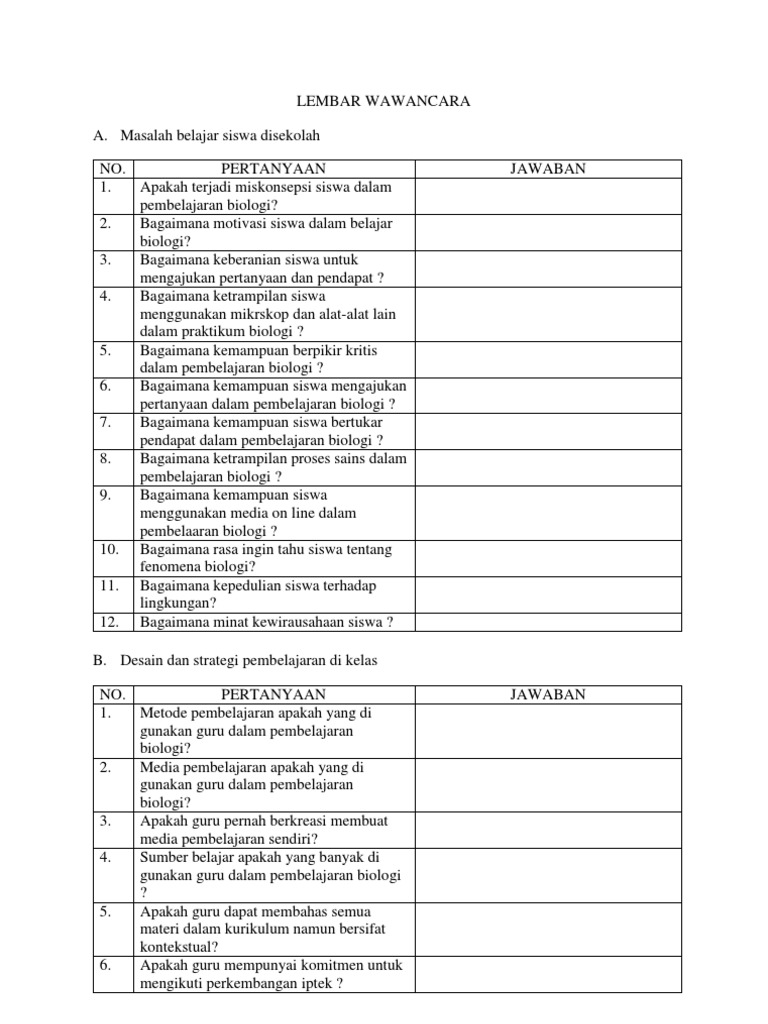 Detail Contoh Lembar Wawancara Untuk Guru Nomer 3