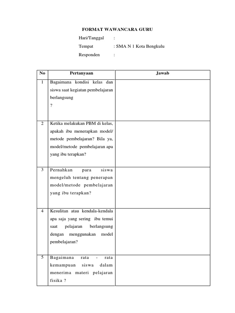 Detail Contoh Lembar Wawancara Untuk Guru Nomer 6