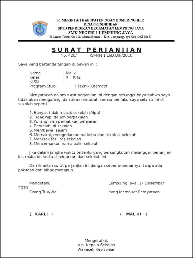 Detail Contoh Macam Macam Surat Perjanjian Nomer 12