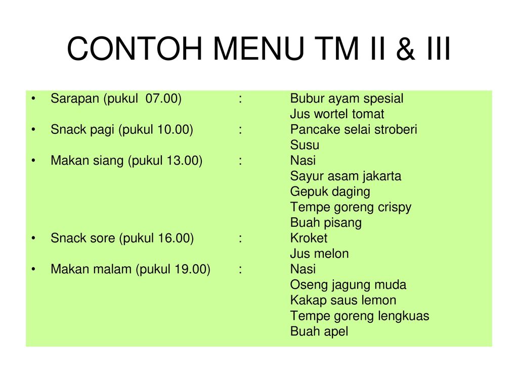 Detail Contoh Menu Makanan Ibu Hamil Trimester 2 Untuk 1 Minggu Nomer 3