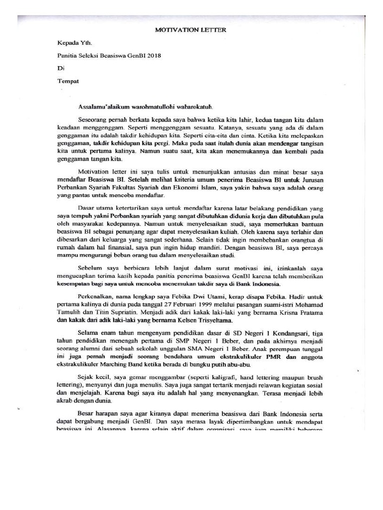 Detail Contoh Motivation Letter Bahasa Indonesia Nomer 3