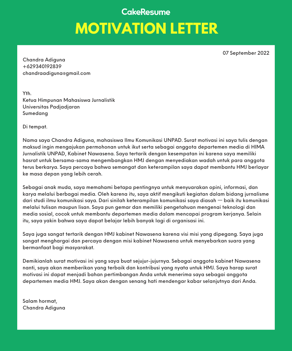 Detail contoh motivation letter untuk organisasi koleksi nomer 2