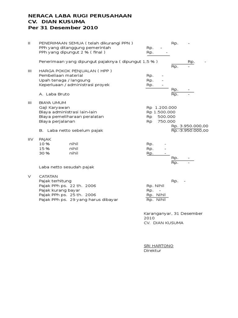 Detail Contoh Neraca Rugi Laba Untuk Laporan Pajak Nomer 32