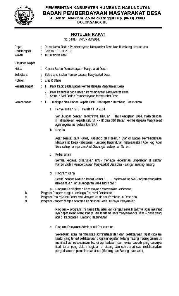 Detail Contoh Notulen Rapat Kantor Pemerintah Nomer 25
