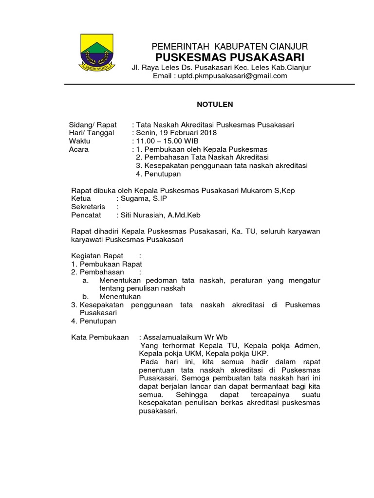 Detail Contoh Notulen Rapat Kantor Pemerintah Nomer 36