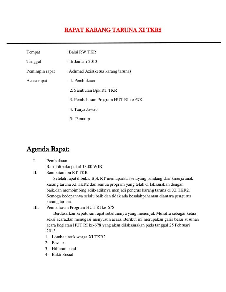 Contoh Notulen Rapat Karang Taruna - KibrisPDR